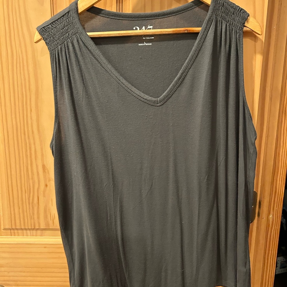 Maurices Dark Gray V-Neck Tank with Shirred Shoulders